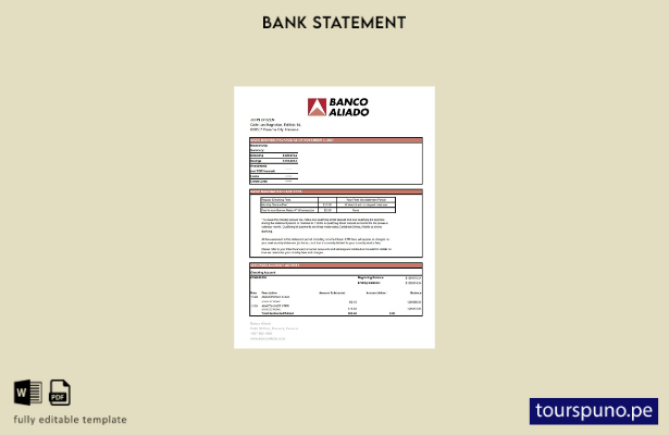listo para imprimir plantilla de excel de extracto bancario de Panamá Banco Alia